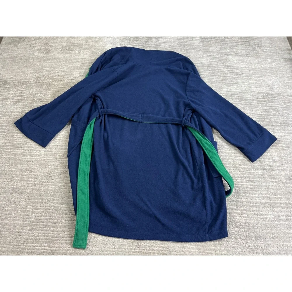 Cherokee Robe Kids Medium 8-10 Navy Blue Green Fleece Sleepwear Shawl Collar Tie